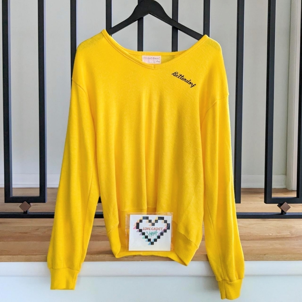 Rare Vintage 60s Bettendorf High Preppy Bright Yellow V-neck Sweater